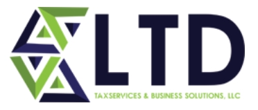 LTD Tax Services & Business Solutions logo with green and blue geometric shapes and bold “LTD” text.